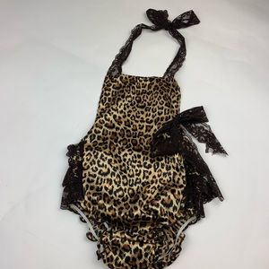 Silk/lace leopard halter romper